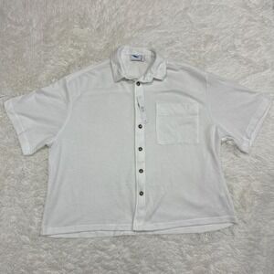 NWT Beach Summer Vacation Old Money Breathable Fabric White cropped button up